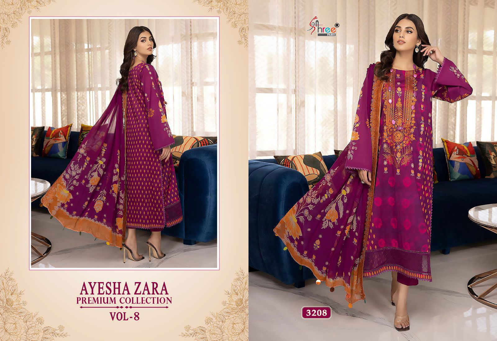 Shree Ayesha Zara Premium Collection 8 Cotton Pakistani Suits
